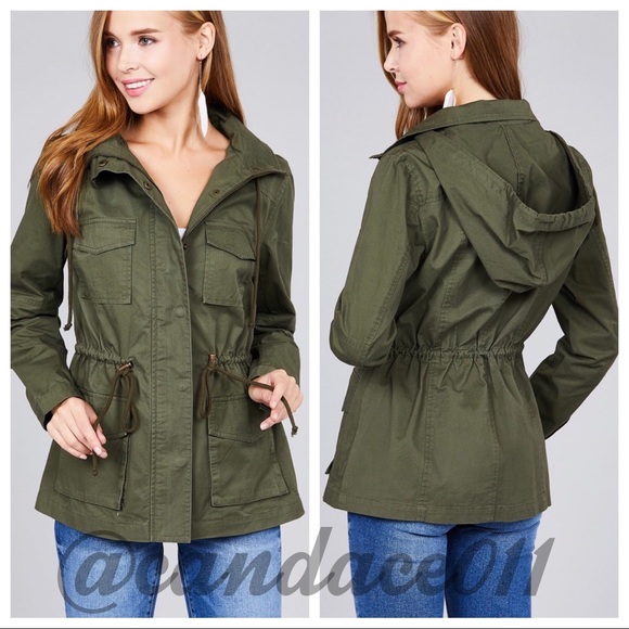 CC Boutique Jackets & Blazers - Olive Utility Hoodie Jacket